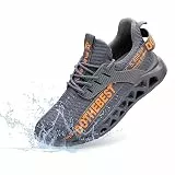 Furuian Stahlkappen-Sneaker für Herren und Damen, leichte Sicherheitsschuhe, bequem, pannensicher, Schlupfschuh, unzerstörbare Arbeitsschuhe, Wasserfest, Grau, 8.5 Women/7 Men