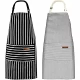 DASHUAIGE 2 Stück Baumwolle Leinen Kochschürze, Verstellbare Baumwollschürze, Kochschürze, Küchenschürze, Schürzen zum Kochen Backen Malen Hausarbeiten