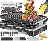 KESSER® Raclette-Grill mit Naturgrillstein, Grillplatte Tischgrill für 8 Personen, Elektrogrill Raclette Grill antihaftbeschichteter Grillplatte, 8 Pfannen und Holzspatel 1200W