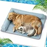 XIAPIA Kühlmatte Hunde Ergonomisch mit Rand (7cm), 69x99 cm Hundebett Selbstkühlend, 100% Ungiftiges Gel, Kratzfest & Wasserdicht, Kühldecke Groß Hunde Welpen Katze Kühlmatte, Drinnen Draußen