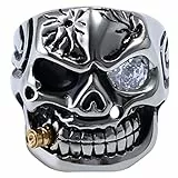 OIDEA Herren Ring Schädel Totenkopf: Herrenring mit weiß Strass Zirkonia aus hochwertige Edelstahl Skull Punk Rock Siegelring Geschenk für Männer Junge Vater Freund Größe 70