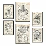 Nacnic Set von 6 Plakaten mit Maschinen Patenten. Plakate mit Retro-Patentabbildungen. Inneneinrichtung im Vintage-Stil. Grösse A4 und A3. Ohne Rahmen.