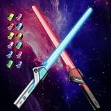 CJBIN 2PCS Lichtschwert Kinder, 12 Farben Star Wars Lichtschwert, 2 in 1 Retractable Laserschwert Star Wars Led Lightsaber Lichtschwerter Mit Licht und Sound, Doppelklingen Licht Schwert für Cosplay