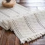 Weldomcor Beige Makramee Tischläufer Boho Baumwollflachs Tischläufer mit Quasten, Rechteckige Häkelspitze Mesh Tischdecke für Küche Vintage Bauernhaus böhmische Hochzeit Tabletop Dekor, 30x120cm