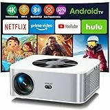 Beamer【1000 ANSI & Android Tv】 HORLAT Beamer 4K Heimkino, WiFi 6 Bluetooth Projektor, Auto/4P Trapezkorrektur 50% Zoom Projektor für Smartphone/TV Stick