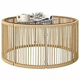 Outsunny Beistelltisch aus Polyrattan Kaffeetisch Couchtisch mit gehärteter Glasplatte Balkontisch Gartentisch mit Stahlrahmen Sofatisch Teetisch für Garten Terrasse Balkon, 70 x 70 x 33 cm Braun