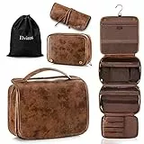 Elviros Kulturbeutel für Herren aus PU-Leder, kulturtasche zum aufhängen, 3 in 1 multifunktional abtrennbare kulturtasche, Waschtasche große wasserdichte Reise-Kosmetiktasche, 29.5x22x10 cm