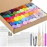 Bamru Nadelfilz Set, 60 Farben Filzwolle Roving, Filzwolle Trockenfilzen Starterset, ideal für DIY. Nadelfilzzubehör mit Nadelfilzpad, Filznadeln, Anleitung