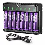 POWXS Wiederaufladbare AA 8-Pack Lithium Batterien AA,1.5V AA, 3500mWh Hohe Kapazität Lithium Akkus mit LED Ladegerät, Lang anhaltende AA Li-ion Batterie mit Schnelles Aufladen LED-Display Ladegerät