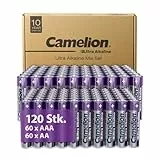 Camelion Ultra Alkaline Batterien AA – AAA Batterien 120 Stück, Batterien 10 Jahre Haltbarkeit, Umweltfreundlich, Batterie AA, Batterie Digitalkameras, Weihnachtsbeleuchtung (60x AA / 60x AAA)