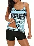 Durio Badeanzug Damen Bauchweg Frau Bademode Badeanzüge Tankinis Tankini mit Hotpants Badebekleidung Zweiteilig mit Streifen,Z Blau U. Weiß Mischung,EU 44 (Etikett XXL)