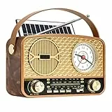 Radio Tragbar AM/FM/SW, Retro Radio, Solar Radio, Bluetooth Lautsprecher, Küchenradio, USB/TF/AUX Funktion, Kofferradio für Outdoor, Camping, Küche, Büro und Notfälle