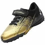 VLOOKST Fußballschuhe Jungen Kunstrasen Fussballschuhe Kinder Trainingsschuhe Mädchen Sneaker Sportschuhe Indoor Outdoor Turf Football Schuhe Unisex Schwarz Gold Gr.33
