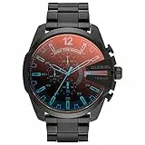 Diesel Herrenuhr Mega Chief, Chronographenwerk, 59 mm, schwarzes Edelstahlgehäuse mit Edelstahlarmband, DZ4318