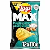 Lay's Max Roasted Onion & Sour Cream Geschmack – Knusprige Kartoffelchips für eine gelungene Party (12 x 110 g)