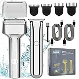Suttik Profi-Haarschneider Trimmer Set 2 in 1 Barttrimmer Elektrorasierer T-Klinge Haartrimmer Wiederaufladbares Pflegeset Herrengeschenke