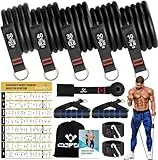 Resistance Bands Widerstandsbänder Set, 5 Fitnessbänder Expander Tube Bands, Fitnessband mit Großem Griff Knöchelriemen Türankerbefestigung Tragtasche, Ideal für Pilates Krafttraining