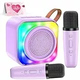 MicQutr Karaoke Maschine Kinder mit 2 Mikrofon, Mini Karaoke Drahtlosen Mikrofon, Tragbares Bluetooth Lautsprecher mit LED-Lichtern, Geschenke Spielzeug für Mädchen und Jungen