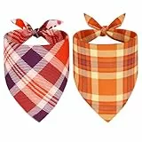 SZEE 2 Stück Hund Kostüm Hundehalstuch, Hundekostüm Dog Bandana mit Beidseitiges Musterdesign- Klassischer Tartan+Ahornblatt und Kürbis, Hundebekleidung Kopftücher Waschbarer für Hunde und Katzen, L