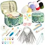 Coopay Stricken für Anfänger Set, 60 Stück Strick Set mit 2,5-10mm Rundstricknadeln 80cm, Tragabar Stricknadeln Rundstricknadel Set mit Häkelgarn, Komplett Strick Anfänger Set mit Strickzubehör