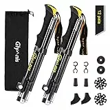 Glymnis, Trekkingstöcke, faltbar und stoßfest, 110 - 130 cm, 5 Abschnitte aus Aluminium (7075), Griff aus EVA, Spitze aus Wolframkarbid, für Wanderungen, 1 Paar, ., Schwarz