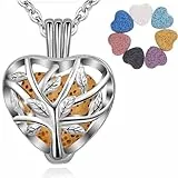 INFUSEU Aromatherapie Lebensbaum Kette, Aroma Diffuser Herzförmig Versilbert Frauen Duftstein Halskette Klassischen Anhänger Meditations Kette Stimmungskette Lavastein Diffuser Frauen Schmuck