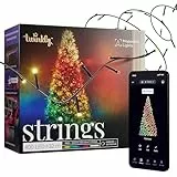 Twinkly Strings 400 LED RGB+ Weiß, LED-Lichterkette, Smarte LEDs für den Innen- und Außenbereich, Kompatibel mit Alexa und Google Home, IP44, App-Steuerung, Schwarzes Kabel, 32m