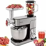 Syntrox Germany leistungsstarke Küchenmaschine Knetmaschine Mixer mit Fleischwolf in zeitlosem Design mit 5,5 Liter Fassungsvermögen, Inox schwarz