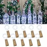 Etinga Weinflaschen-Lichter mit Korken, 20 LEDs, 1,8 m, Silberdraht, Mini-Lichterkette, für DIY-Glas, Halloween, Weihnachten, Party, Dekoration, Hochzeitsauflistung (10 Stück, kaltweiß)