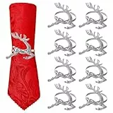 Amosfun 8pcs Weihnachten Serviettenringe Rentier Silber Serviettenringe Serviettenhalter Weihnachten Tischdekoration