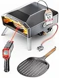LIKAYA NeroSpin Pizzaofen Gas – 6,2kW Outdoor Gas Pizzaofen 450°C - Gas Pizza Ofen Outdoor mit Pizzastein Drehteller, Pizzaschaufel, Tasche & Laser Thermometer – knusprige Pizza in nur 90 Sekunden!