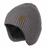 Wmcaps Wintermütze Herren Fleece Gepolsterte Strickmütze mit Ohrenschützern, Bequeme Weiche Winddichte Warme Mütze für Outdoor-Aktivitäten Kaltes Wetter Geschenk für Männer Frauen, Anthrazitgrau