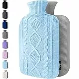 Wärmflasche mit Bezug – Weicher Premium Strickbezug – 1,8l groß Wärmeflasche, Wärmflasche Kinder, Bettflasche für Erwachsene für Kuschelige Nächte und Schmerzlinderung - Blau