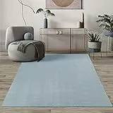 Mia's Teppiche Comfort Moderner Flauschiger Kurzflor Teppich, Anti-Rutsch Unterseite, Waschbar bis 30 Grad, Super Soft, Felloptik, Blau, 80 x 150 cm