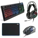 [Amazon Exclusive] DR1TECH Predator Gaming PC Bundle 4in1 - Gaming LED Tastatur mit Maus (6 Tasten) + LED Kopfhörer Mit Kabel und Mikrofon + Mauspad 25x35cm