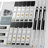 Four Candies 3 Stück Druckbleistift 2mm Fallminenstift mit Etui, Metall Minenbleistift mit 120 Graphitminen (HB 2H 2B 4B Farbe), 4 Radiergummis, Spitzer, Zeichenstift für Schreiben, Zeichnen