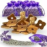 Lavendel Duftsäckchen Kleiderschrank, Mottenschutz Set 10 Lavendelsäckchen 16 Holzanhänger mit Lavendel Patchouli Zedernöl Natürlicher Schutz vor Kleidermotten für Schrank und Garderobe (16)