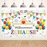 Koliphy Willkommen Zuhause Deko, Willkommen Zuhause Banner Girlande für Heimkehr, Familie Rückkehr Familienfeiern Party Dekoration, Weiß Welcome Home Banner, 70.8 x 43.3Zoll