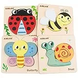 Airlab Montessori Spielzeug Holzpuzzle für Kinder, Holzspielzeug Puzzle ab 1 2 3 Jahre, Baby Steckpuzzle mit Aufbewahrungstasche, 4er-Set Puzzle Lernspielzeug Pädagogisches Spielzeug Geschenk