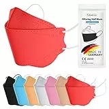 TubeRoo FFP2 Maske MHD 04.2025 rot Fischform 5 Stück Masken, Made in Germany, Versand aus Deutschland, weiche Ohrschlaufen Bänder, Atemschutzmaske