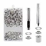 HO2NLE 100 Ösen Ösenzange Set Ösenwerkzeug Planenösen 12 mm (1/2 Zoll) Grommet Werkzeug Kit mit Box Locheisen & Einschlagstempel Ösen für Planen Leder Stoff Papier Vorhang Poolabdeckung