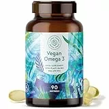 Omega 3 Vegan | Hochdosiert aus Algenöl | 1500mg pro Tagesdosis mit EPA 225mg und DHA 450mg | 90 vegane Softgel-Kapseln | leicht zu schlucken | für Veganer geeignet, nachhaltig | Alpha Foods