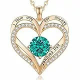 LOUISA SECRET Kette Damen Forever Love Herz Anhänger 925 Sterling Silber Geburtsstein Rosegold Halskette für Damen Valentinstag Weihnachten Geburtstag Schmuck Geschenk für Frauen Mama Frau Freundin