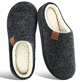 SROTRAS Hausschuhe Herren Warme Winter Pantoffeln Herren Bequem Filzpantoffeln Rutschfeste Mens Slippers Innen & Außen,Schwarz，44-45 EU