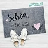 WELLMODA® Fussmatte I Schön, DASS du da bist I Waschmaschinen geeignet & rutschfest I Fußmatte für außen & innen I Fussmatten Haustür, Deko in 40x60 cm