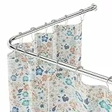 WELDUN L-Form Duschvorhangstange, verstellbar 104-132cm × 104-132cm, Edelstahl Eck-Duschstange, wasserdicht und rostfrei, 90-Grad-Gardinenstange, inklusive 12 Ringen