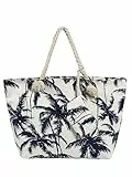 DonDon Strandtasche mit Reißverschluss, Große Strandtasche XXL, Shopper Tasche Damen - Praktische Beach bag Umhängetasche Damen Badetasche für Strand und Meer - Palmen weiß