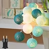 Traumheim Ciskotu lichterkette Innen mit Stecker, 3.8M Lichterkette Lampions 20 LEDs，Lichterkette Cotton Ball Kugeln für Kinderzimmer Weihnachten Party Garten Terrasse (Grün)