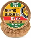 Backpapier für Heißluftfritteuse für Ninja und mehr – 125 Stück 20 cm Rund Papier Einsätze Einweg heißluftfritteuse backpapier zum Rösten, airfryer backpapier – Leichte Reinigung von Baker's Signature