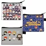 PIUMOJ Kinder Harry Geldbeutel, Wizard Portemonnaie Täschchen mit Reißverschluss, Leinwand Münzbeutel, Harry Kleingeldbörse für Coin, Portemonnaie, Schlüssel, Kopfhörer, Lippenstift, Papier, 3 Stück